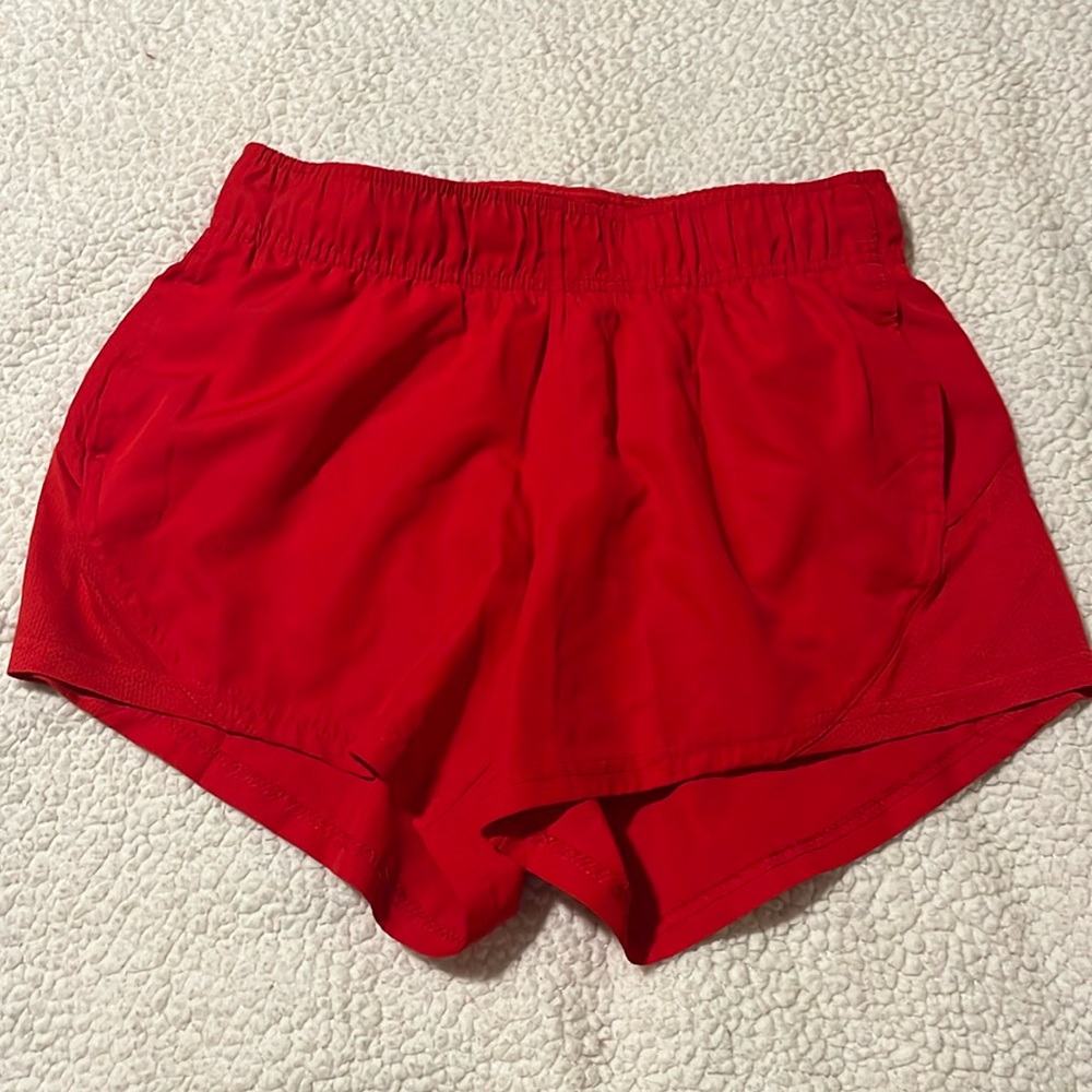 red athletic shorts